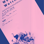 Ein leuchtend pink-lila Poster für „Weight Watcher“ zeigt eine Gruppe von Menschen, die auf dem Boden spielerische Posen einnehmen. Der Text hebt Veranstaltungsdetails hervor: 5.-15. Januar 2018, in der Kunsthalle Tübingen, komplett mit verschiedenen Logos.