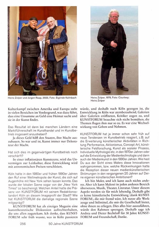 Kunstforum International, Jubiläumsband 288. Jürgen Raap im Interview mit Heinz Zolper